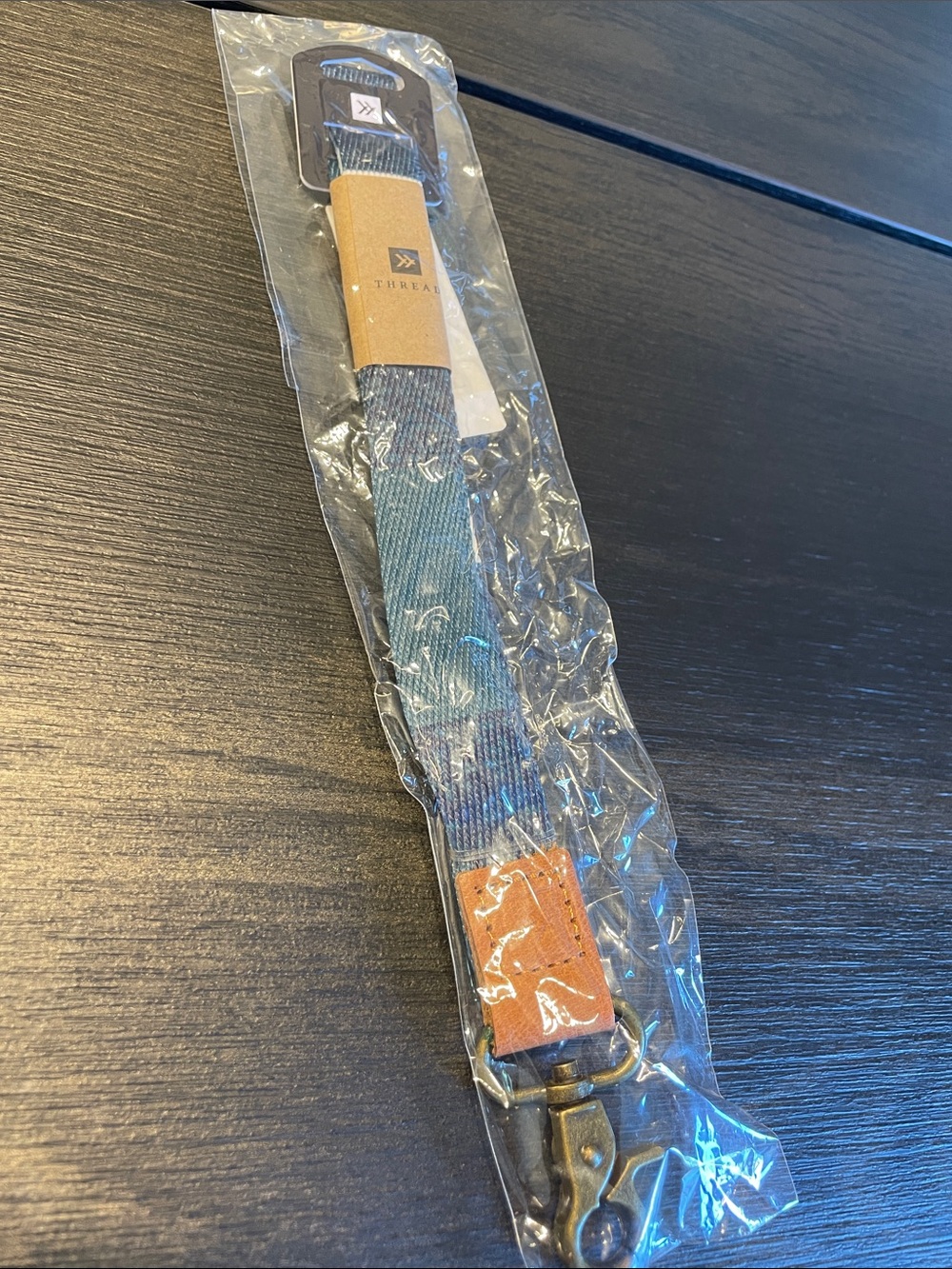 THREADZ Blue Strap Key & Card Holder with Tan Leather Accents